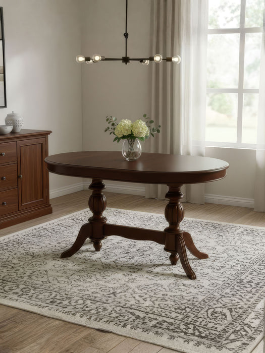 Montclair Çift Baba Ayaklı Masif Ahşap Oval Yemek Masası 90x140