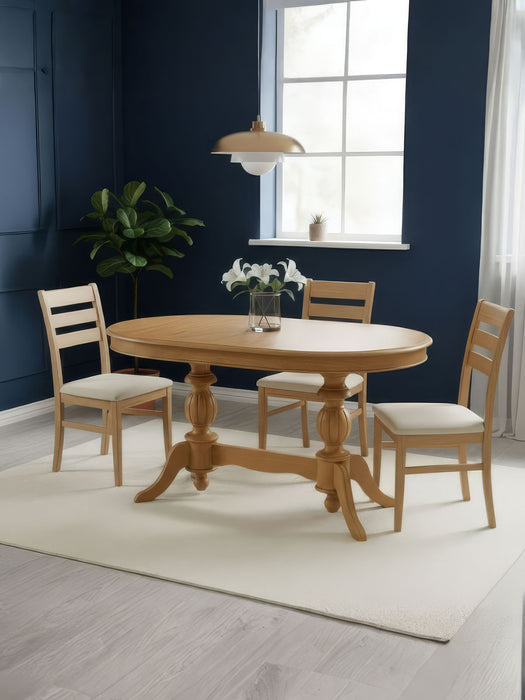 Montclair Çift Baba Ayaklı Masif Ahşap Oval Yemek Masası 90x140