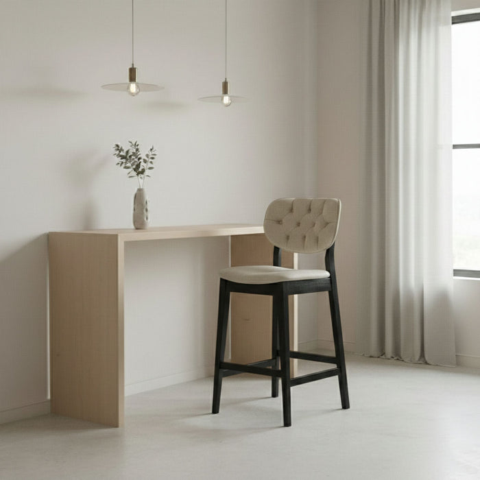 Olivya Kapitoneli Ahşap Bar Sandalyesi