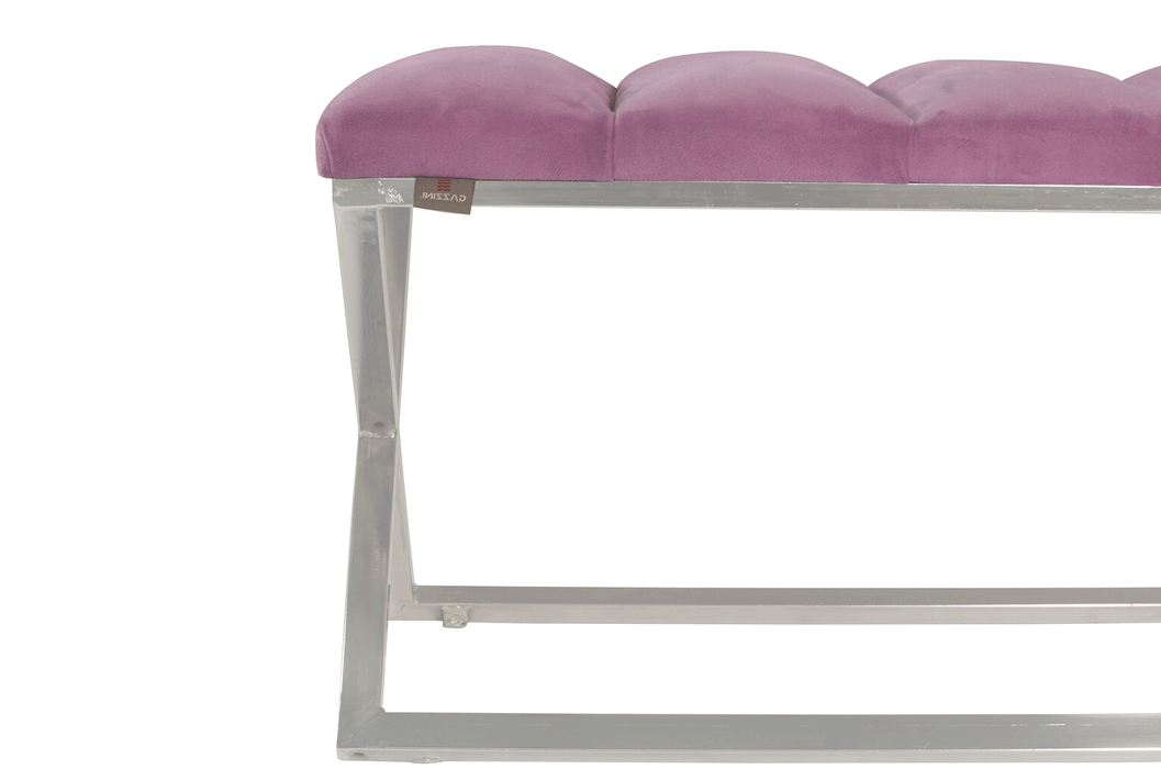 Varcera Silver Puf - Gümüş Kaplama Metal Ayaklı Dilimli Model Bench Puf