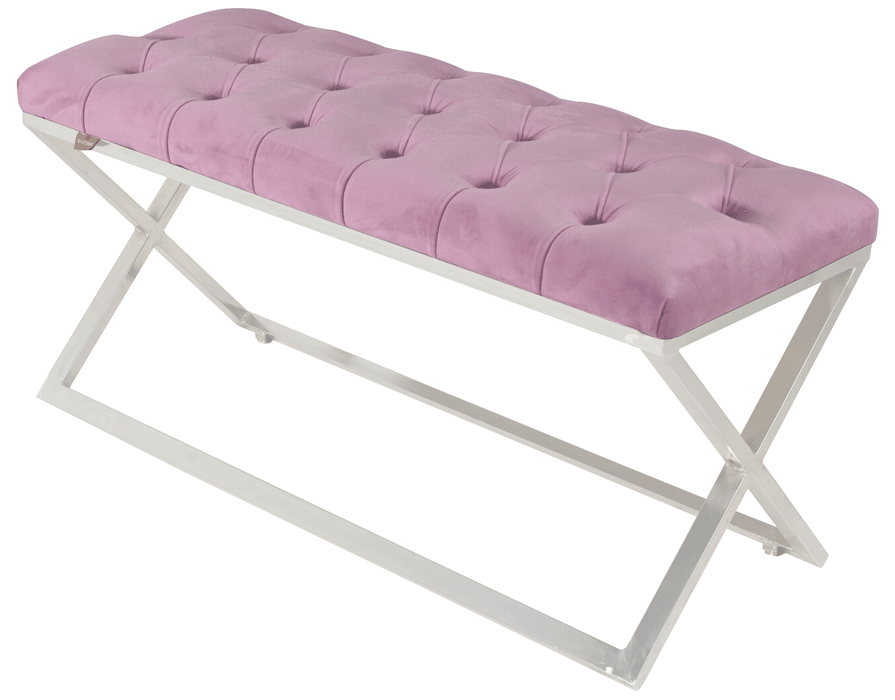 Varcera Silver Puf - Gümüş Kaplama Kapitoneli Chester Model Bench Puf