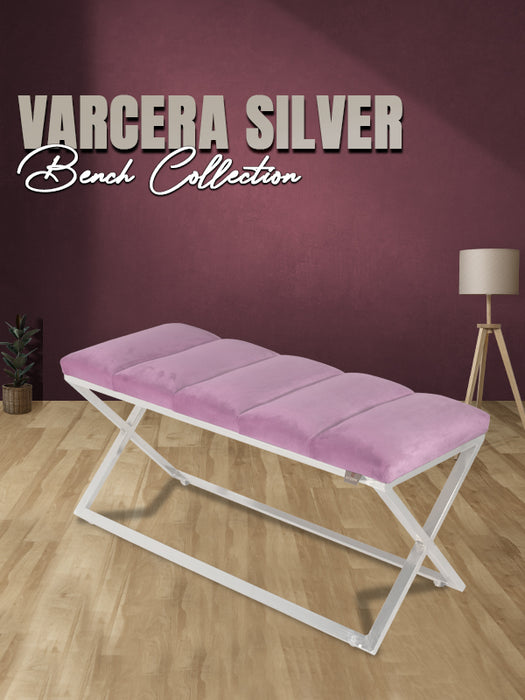 Varcera Silver Puf - Gümüş Kaplama Metal Ayaklı Dilimli Model Bench Puf