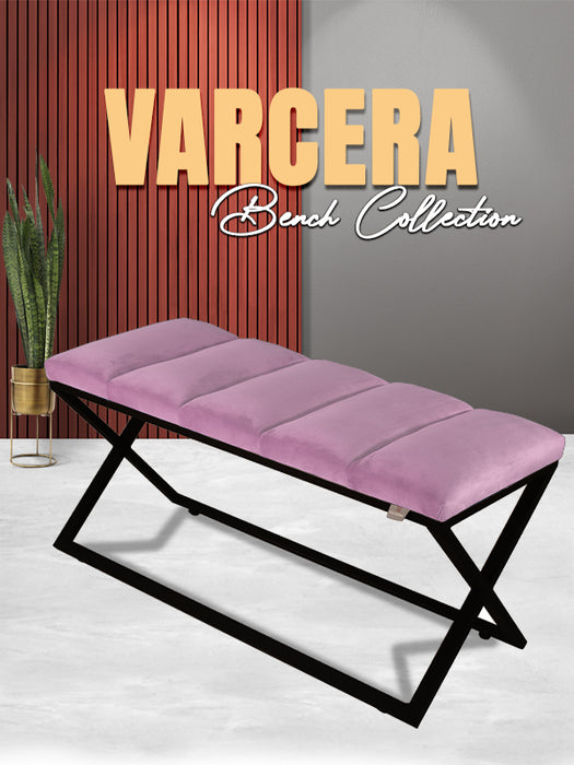 Varcera Puf - Siyah Çapraz Metal Ayaklı, Dilimli Model Bench Puf