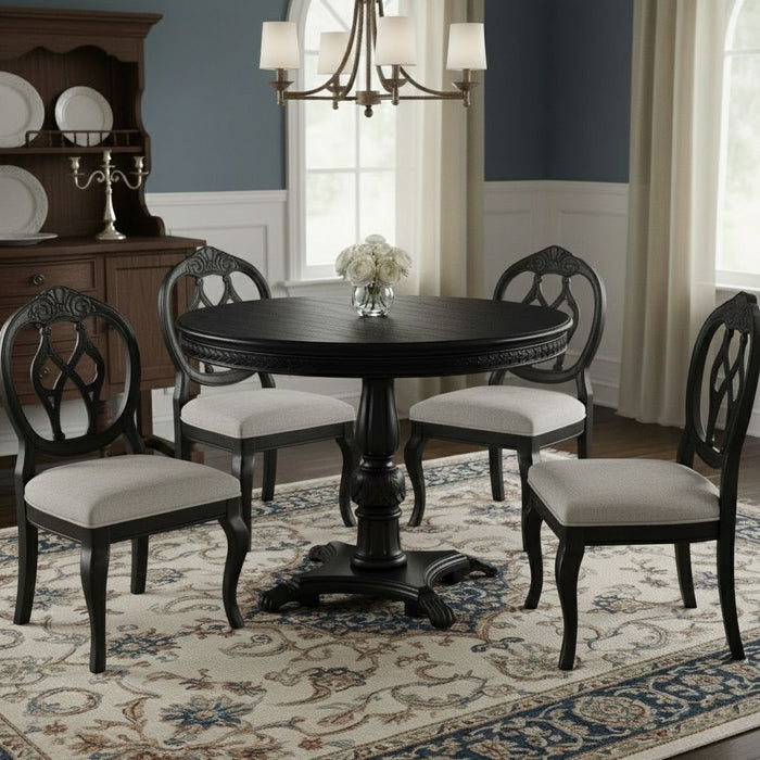 Royal Eagle İngiliz Still Yuvarlak Ahşap Oymalı Yemek Masası