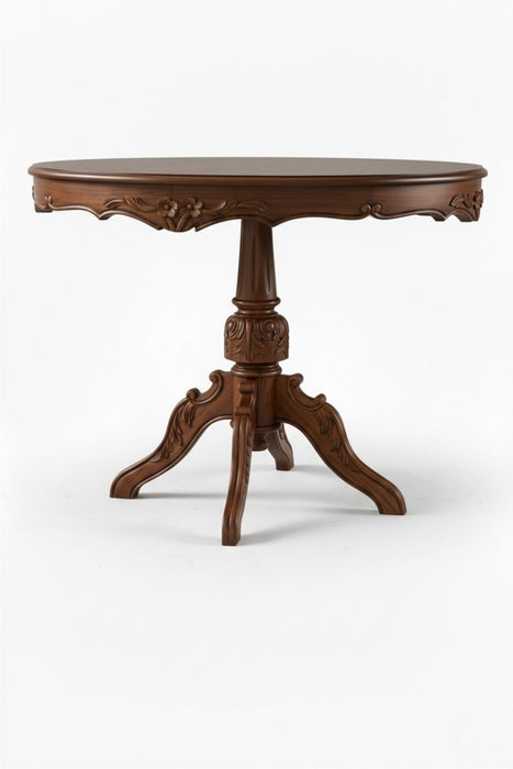 Royal King İngiliz Still Yuvarlak Ahşap Oymalı Yemek Masası