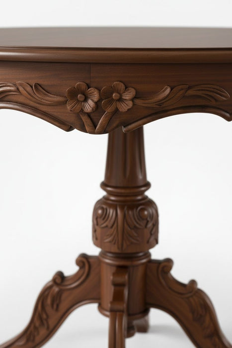 Royal King İngiliz Still Yuvarlak Ahşap Oymalı Yemek Masası