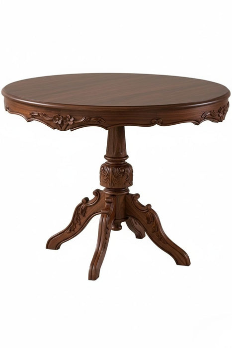 Royal King İngiliz Still Yuvarlak Ahşap Oymalı Yemek Masası