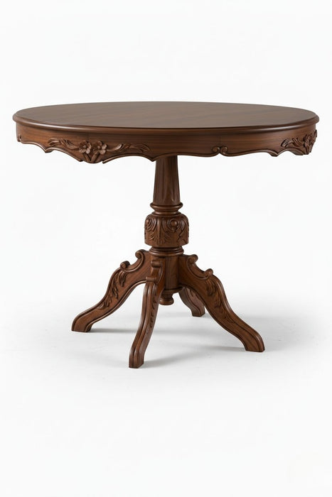 Royal King İngiliz Still Yuvarlak Ahşap Oymalı Yemek Masası