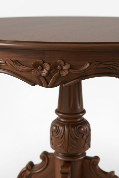 Royal King İngiliz Still Yuvarlak Ahşap Oymalı Yemek Masası