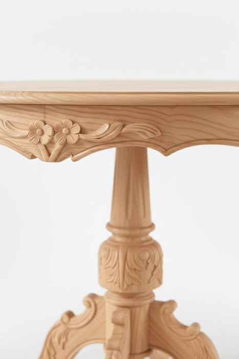 Royal King İngiliz Still Yuvarlak Ahşap Oymalı Yemek Masası