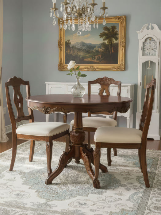 Royal King İngiliz Still Yuvarlak Ahşap Oymalı Yemek Masası