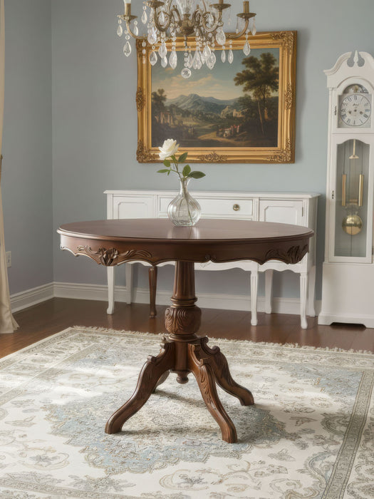 Royal King İngiliz Still Yuvarlak Ahşap Oymalı Yemek Masası