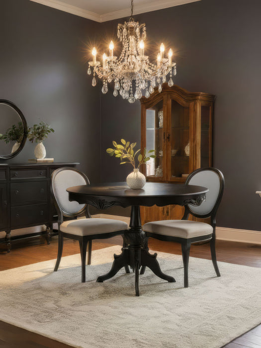 Royal King İngiliz Still Yuvarlak Ahşap Oymalı Yemek Masası