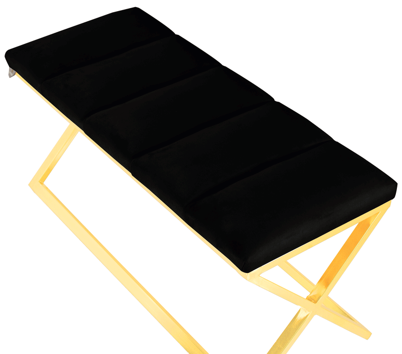 Varcera Gold Puf - Gold Kaplama Metal Ayaklı Dilimli Model Bench Puf