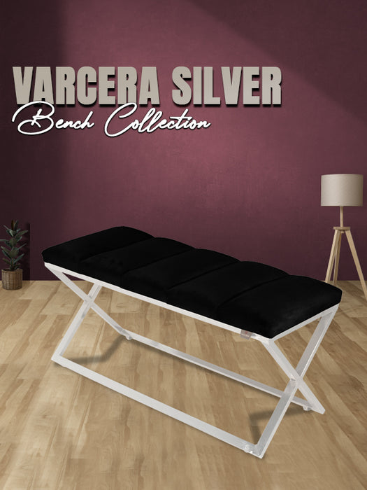 Varcera Silver Puf - Gümüş Kaplama Metal Ayaklı Dilimli Model Bench Puf