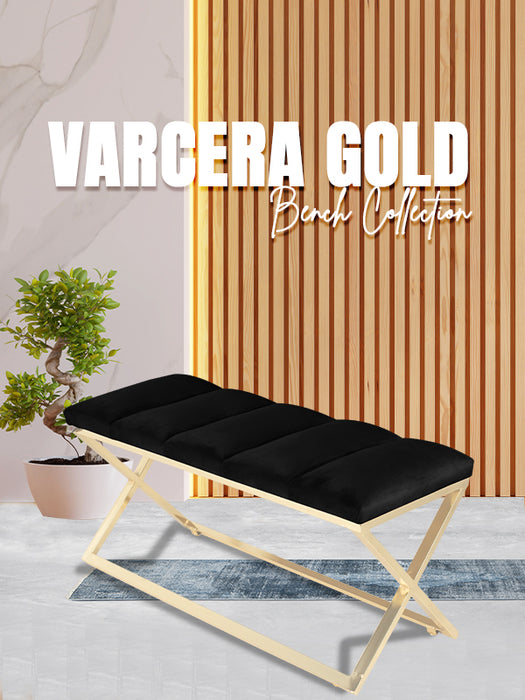 Varcera Gold Puf - Gold Kaplama Metal Ayaklı Dilimli Model Bench Puf