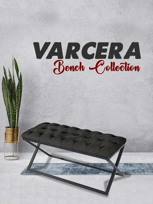 Varcera Siyah Çapraz Metal Ayaklı Bench Puf
