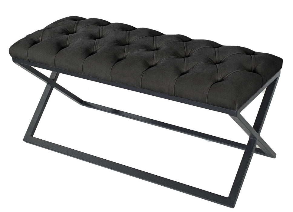 Varcera Siyah Çapraz Metal Ayaklı Bench Puf