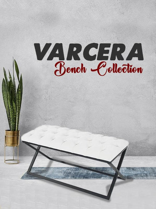 Varcera Siyah Çapraz Metal Ayaklı Bench Puf