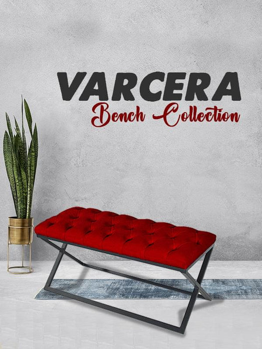 Varcera Siyah Çapraz Metal Ayaklı Bench Puf
