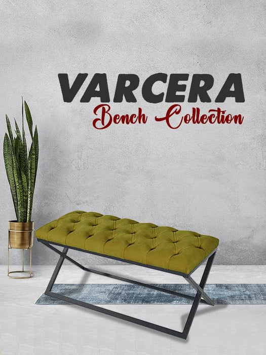 Varcera Siyah Çapraz Metal Ayaklı Bench Puf