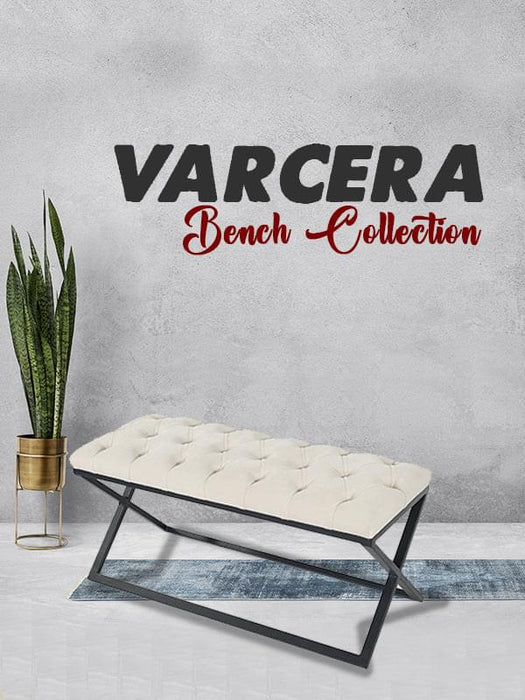 Varcera Siyah Çapraz Metal Ayaklı Bench Puf