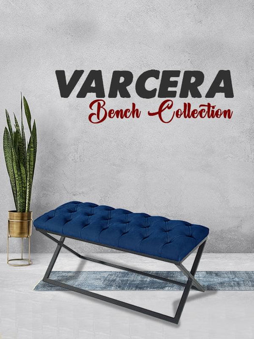 Varcera Siyah Çapraz Metal Ayaklı Bench Puf