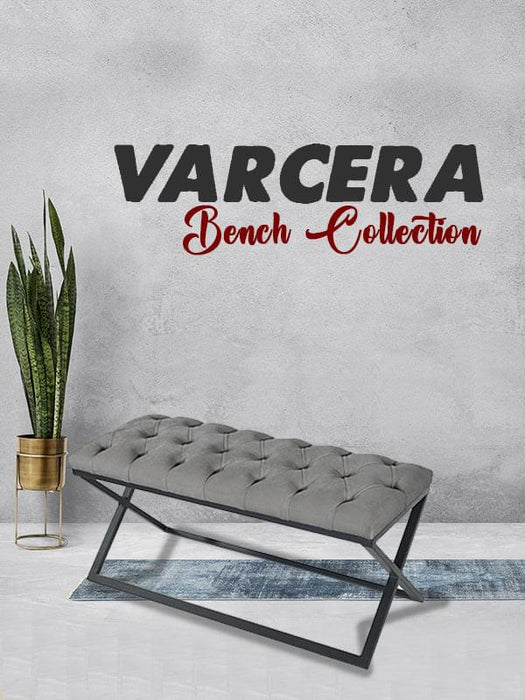 Varcera Siyah Çapraz Metal Ayaklı Bench Puf