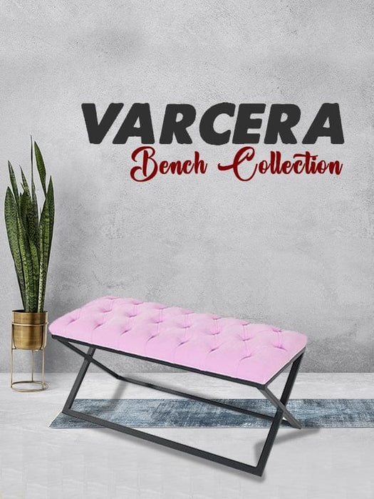 Varcera Siyah Çapraz Metal Ayaklı Bench Puf