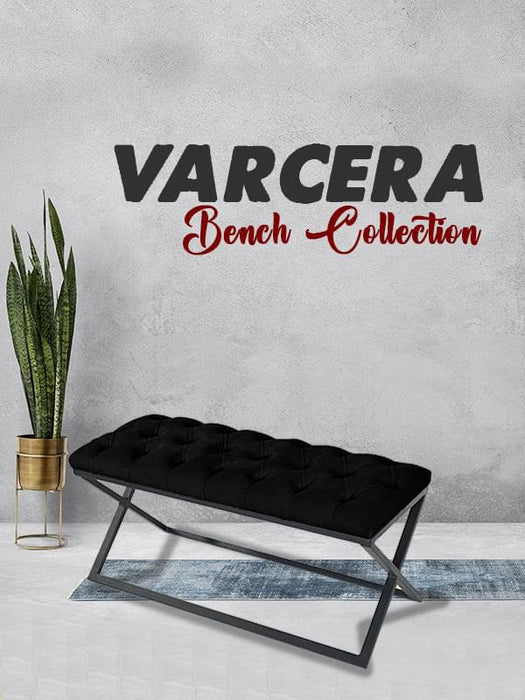 Varcera Siyah Çapraz Metal Ayaklı Bench Puf