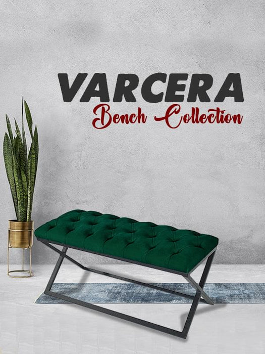 Varcera Siyah Çapraz Metal Ayaklı Bench Puf