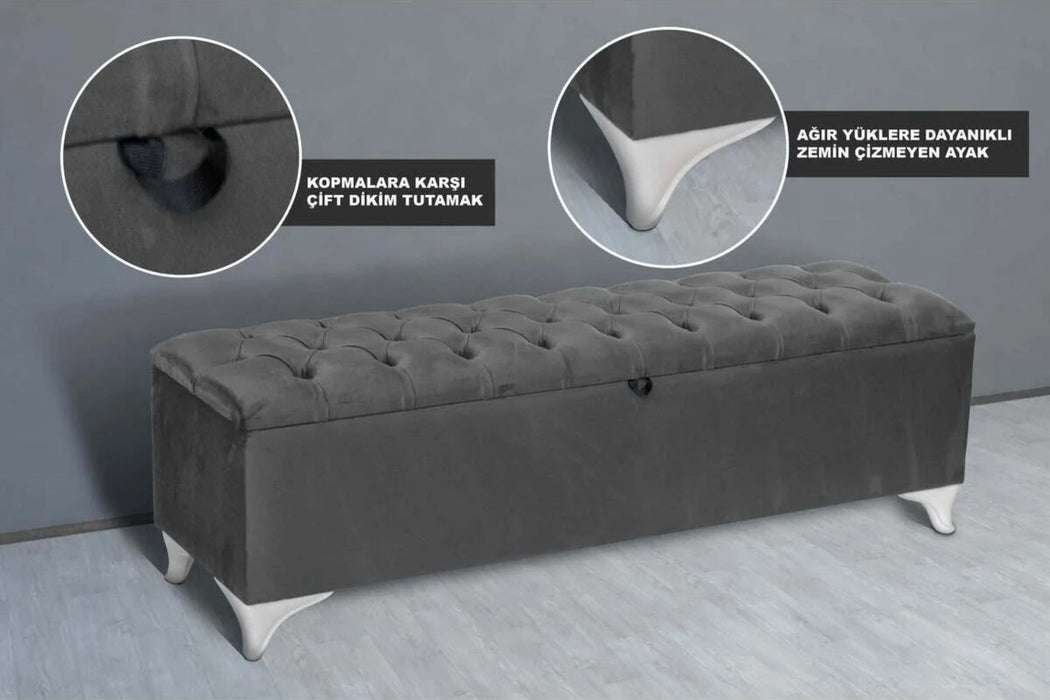 Vetra Sandıklı Bench Puf, Beyaz