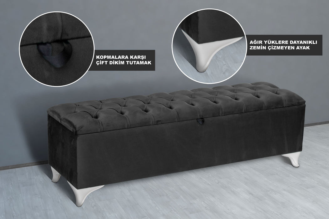 Vetra Sandıklı Bench Puf, Beyaz