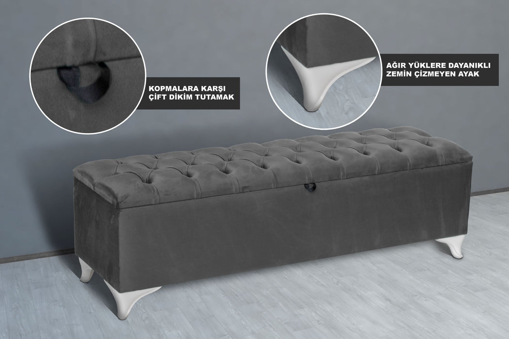 Vetra Sandıklı Bench Puf, Beyaz