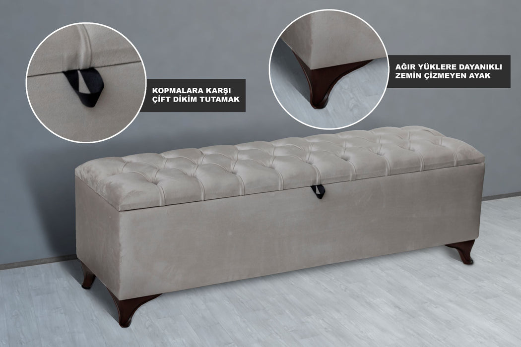 Vetra Sandıklı Bench Puf, Beyaz