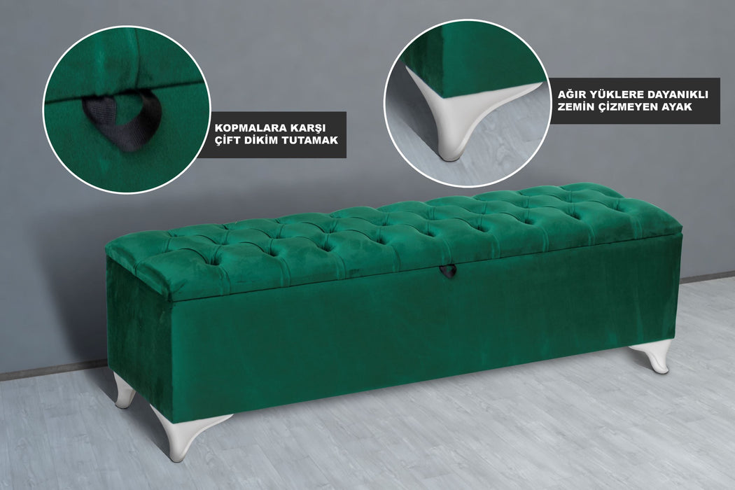 Vetra Sandıklı Bench Puf, Beyaz