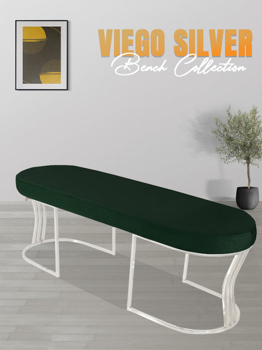 Viego Silver Smooth Puf - Lüks Metal Gümüş Ayak, Chester Model Yatak Ucu Bench Puf