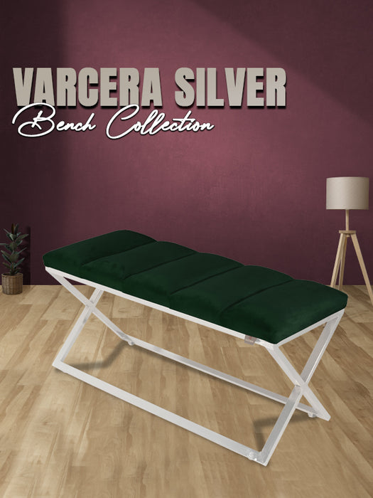 Varcera Silver Puf - Gümüş Kaplama Metal Ayaklı Dilimli Model Bench Puf